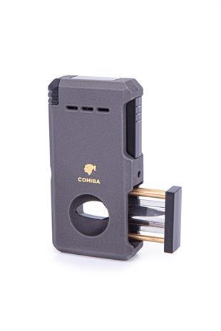 Cohiba Çift Torch Dahili Açıcı & V Kesici Gunmetal Metal Puro Çakmağı