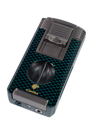 Cohiba Çift Torch Pürmüz Yeşil Karbon Desenli Puro Çakmağı