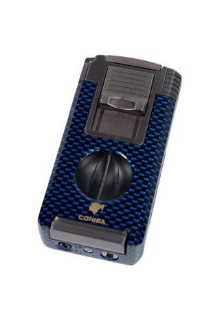 Cohiba Çift Torch Pürmüz Mavi Karbon Desenli Puro Çakmağı