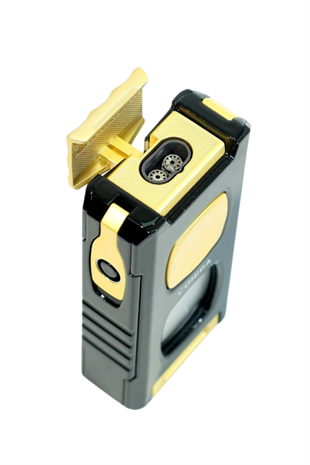 Cohiba Çift Torch Pürmüz Kesici & Delici & İğneli Siyah Sarı Metal Puro Çakmağı