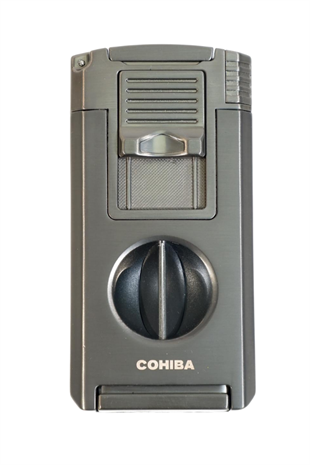 Cohiba Çift Torch Pürmüz Dahili Kesici Delicili Gunmetal Metal Puro Çakmağı