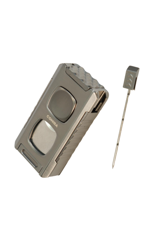 Cohiba Çift Torch Pürmüz Kesici & Delici & İğneli Gunmetal Metal Puro Çakmağı