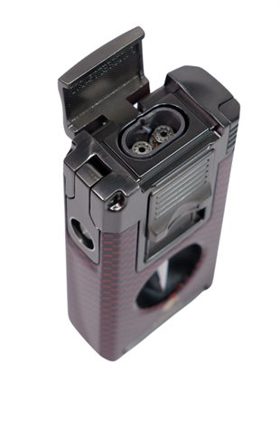 Cohiba Çift Torch Pürmüz Kırmızı Karbon Desenli Puro Çakmağı