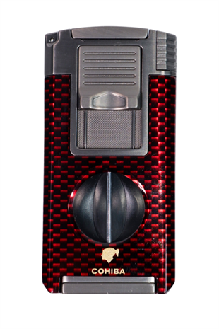 Cohiba Çift Torch Pürmüz Kırmızı Karbon Desenli Puro Çakmağı