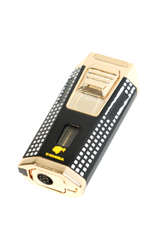 Cohiba Çift Torch Pürmüz Delicili Siyah Beyaz Nokta Desenli Metal Puro Çakmağı