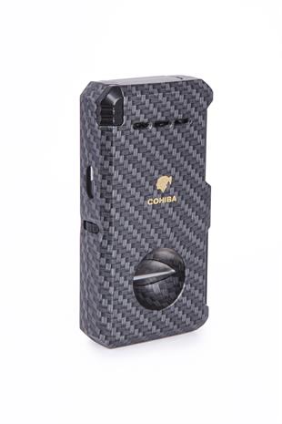 Cohiba Çift Torch Dahili Açıcı & V Kesici Karbon Desenli Metal Puro Çakmağı