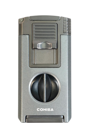 Cohiba Çift Torch Pürmüz Dahili Kesici Delicili Gümüş Metal Puro Çakmağı