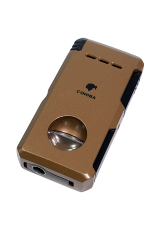 Cohiba Çift Torch Pürmüz Dahili V Kesicili Kahverengi Metal Puro Çakmağı