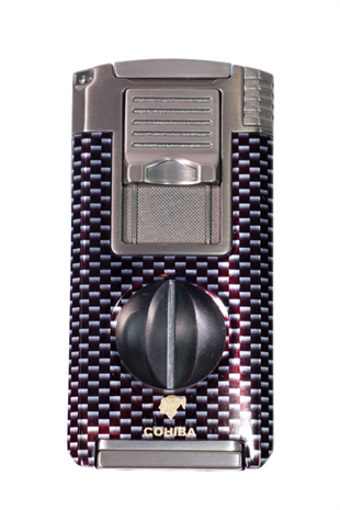 Cohiba Çift Torch Pürmüz Siyah Karbon Desenli Puro Çakmağı