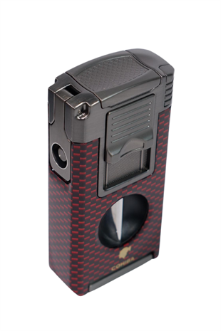 Cohiba Çift Torch Pürmüz Kırmızı Karbon Desenli Puro Çakmağı