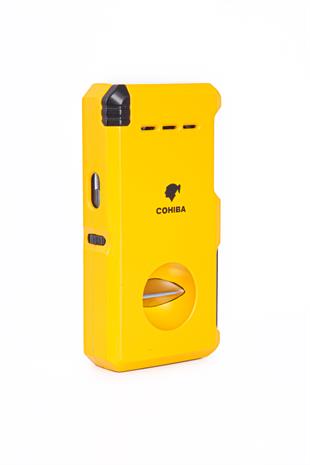 Cohiba Çift Torch Dahili Açıcı & V Kesici Sarı Metal Puro Çakmağı