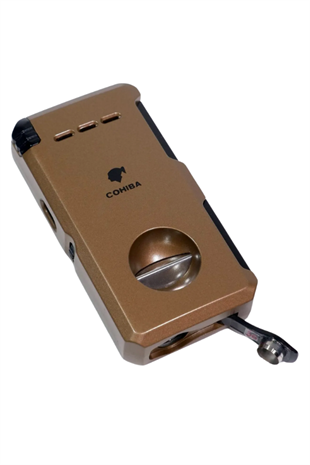 Cohiba Çift Torch Pürmüz Dahili V Kesicili Kahverengi Metal Puro Çakmağı