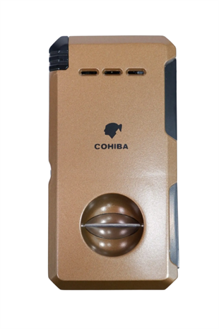 Cohiba Çift Torch Pürmüz Dahili V Kesicili Kahverengi Metal Puro Çakmağı