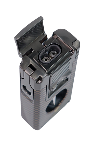 Cohiba Çift Torch Pürmüz Siyah Karbon Desenli Puro Çakmağı