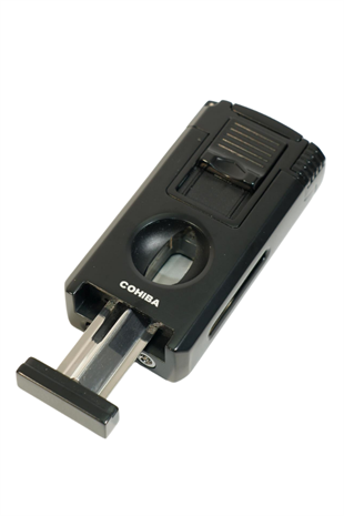 Cohiba Çift Torch Pürmüz Dahili Kesici Delicili Siyah Metal Puro Çakmağı