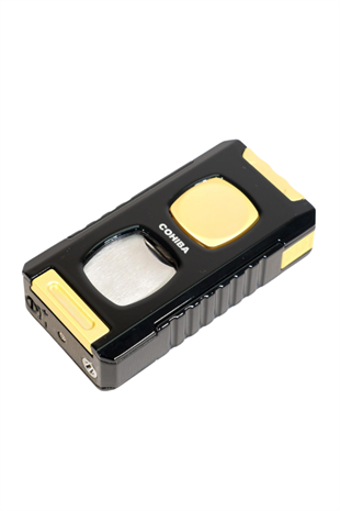 Cohiba Çift Torch Pürmüz Kesici & Delici & İğneli Siyah Sarı Metal Puro Çakmağı