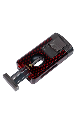 Cohiba Çift Torch Pürmüz Kırmızı Karbon Desenli Puro Çakmağı