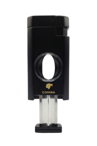 Cohiba Çift Torch Pürmüz Dahili Kesicili Siyah Metal Puro Çakmağı
