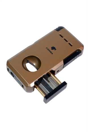 Cohiba Çift Torch Pürmüz Dahili V Kesicili Kahverengi Metal Puro Çakmağı