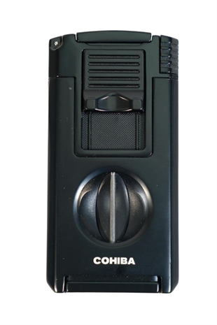 Cohiba Çift Torch Pürmüz Dahili Kesici Delicili Siyah Metal Puro Çakmağı