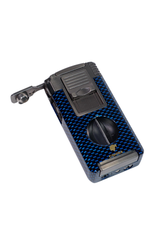 Cohiba Çift Torch Pürmüz Mavi Karbon Desenli Puro Çakmağı