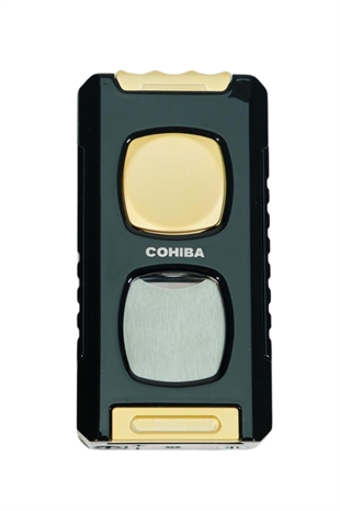 Cohiba Çift Torch Pürmüz Kesici & Delici & İğneli Siyah Sarı Metal Puro Çakmağı
