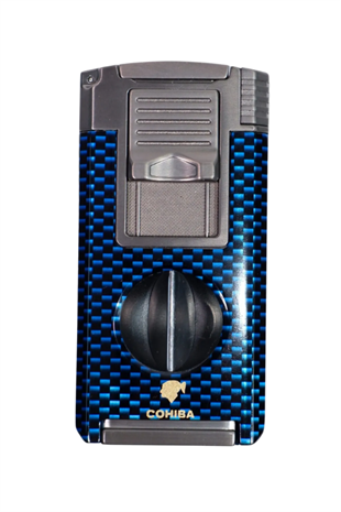 Cohiba Çift Torch Pürmüz Mavi Karbon Desenli Puro Çakmağı