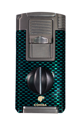 Cohiba Çift Torch Pürmüz Yeşil Karbon Desenli Puro Çakmağı