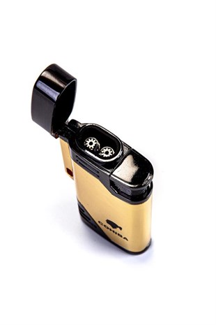 Cohiba İki Torch Pürmüz Gold Gunmetal Desenli Slim Puro Çakmağı