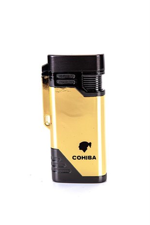 Cohiba İki Torch Pürmüz Gold Gunmetal Desenli Slim Puro Çakmağı