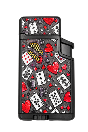Hunter Çift Torch Pürmüz Ace & Kalp Design Siyah Metal Puro Çakmağı