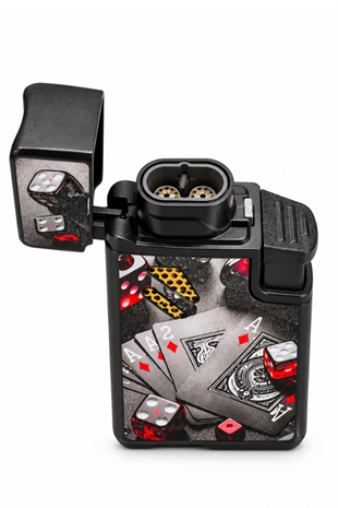 Hunter Çift Torch Pürmüz Ace & Zar Design Siyah Metal Puro Çakmağı