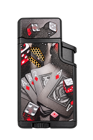 Hunter Çift Torch Pürmüz Ace & Zar Design Siyah Metal Puro Çakmağı