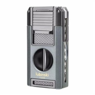 Lubinski Premium Çift Torch Puro Çakmağı Dahili V-Cut Kesici - Delici - İğne- Sehpa Grey