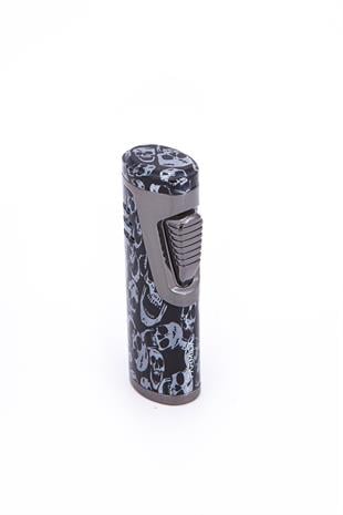 Parmida Skull Design Çift Torch Pürmüz Siyah Metal Puro Çakmağı