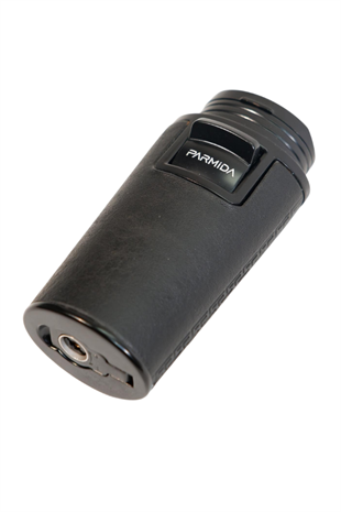 Parmida Çift Torch Pürmüz Delicili Gövdesi Deri Siyah Metal Puro Çakmağı