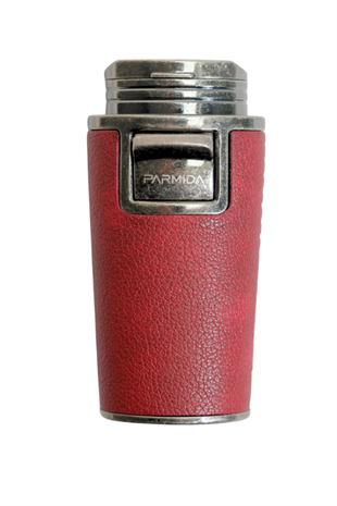 Parmida Çift Torch Pürmüz Delicili Gövdesi Deri Kırmızı Gunmetal Puro Çakmağı