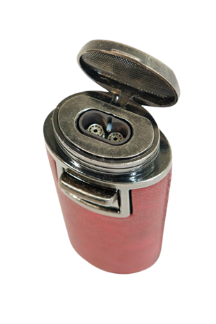 Parmida Çift Torch Pürmüz Delicili Gövdesi Deri Kırmızı Gunmetal Puro Çakmağı