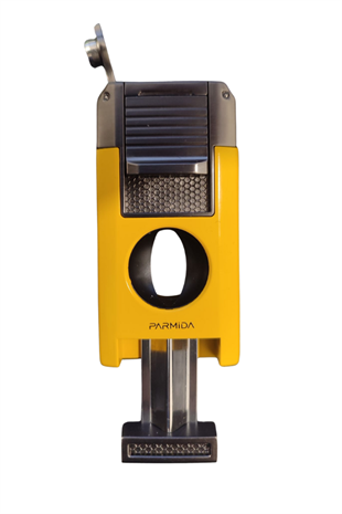 Parmida Çift Torch Pürmüz Dahili V Kesicili Sarı - Gunmetal Metal Puro Çakmağı