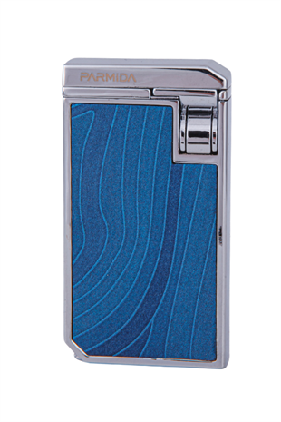 Parmida Çift Torch Pürmüz Mavi-Gümüş Ahşap Desenli Metal Puro Çakmağı