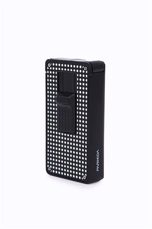 Parmida Çift Torch Pürmüz Siyah-Beyaz Desenli Metal Puro Çakmağı