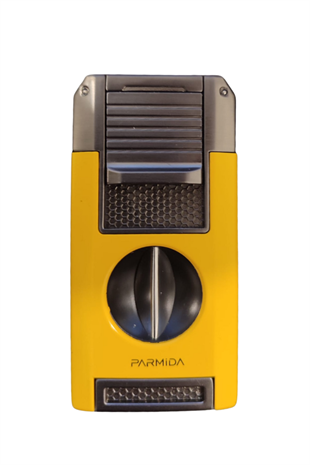 Parmida Çift Torch Pürmüz Dahili V Kesicili Sarı - Gunmetal Metal Puro Çakmağı