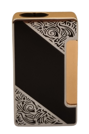 PremiumQuality Gümüş-Siyah Desenli Çift Torch Metal Puro Çakmağı