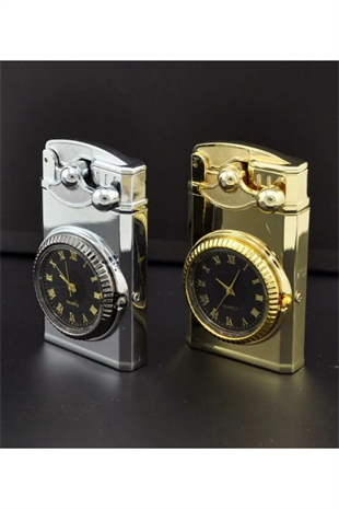 PremiumQuality Gold Saat Desenli Çift Torch Pürmüz Metal Puro Çakmağı