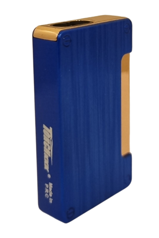 PremiumQuality Fırçalı Mavi-Gold Çift Torch Pürmüz Metal Puro Çakmağı