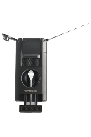 Quantoro Çift Torch Pürmüz V-Cut/Delicili/İğneli Gri Metal Puro Çakmağı