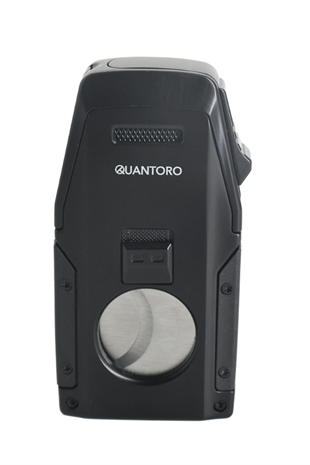 Quantoro Çift Torch Pürmüz Düz Kesici/Delicili Siyah Metal Puro Çakmağı