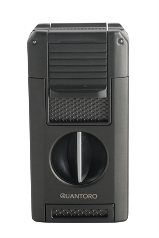 Quantoro Çift Torch Pürmüz V-Cut/Delicili/İğneli Gunmetal Metal Puro Çakmağı