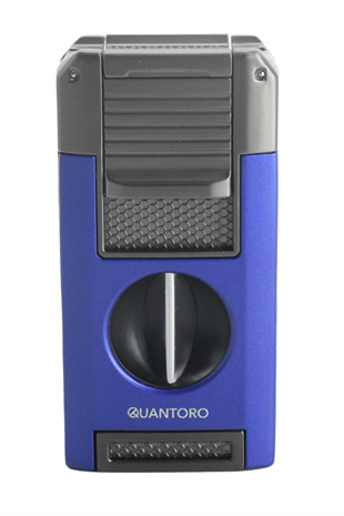 Quantoro Çift Torch Pürmüz V-Cut/Delicili/İğneli Mavi-Gunmetal Metal Puro Çakmağı