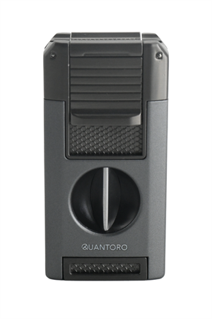 Quantoro Çift Torch Pürmüz V-Cut/Delicili/İğneli Gri Metal Puro Çakmağı